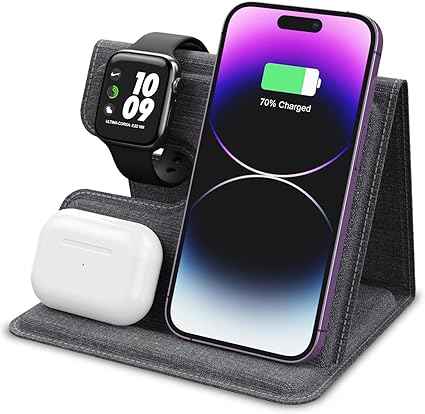 3-in-1 Foldable Wireless Charger Stand – Fast Charging Dock for iPhone, AirPods & Smartwatch | Type-C Portable Charging Station