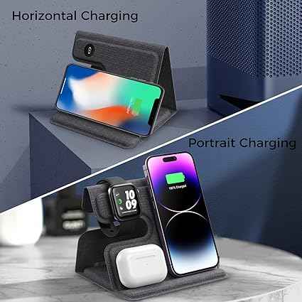 3-in-1 Foldable Wireless Charger Stand – Fast Charging Dock for iPhone, AirPods & Smartwatch | Type-C Portable Charging Station