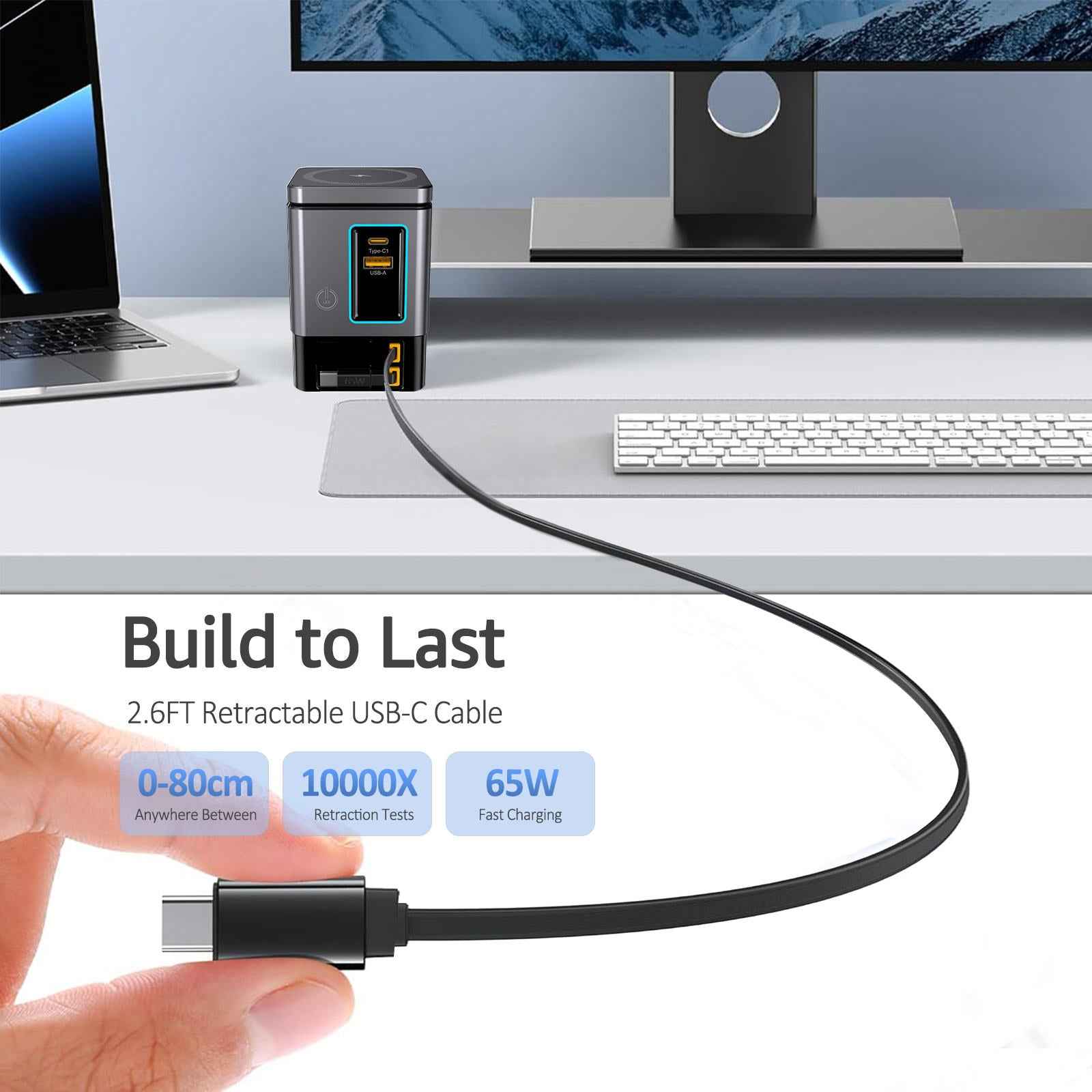 6-in-1 105W Power Combo Charging Station – Retractable USB-C Cable, USB Hub & Wireless Charger