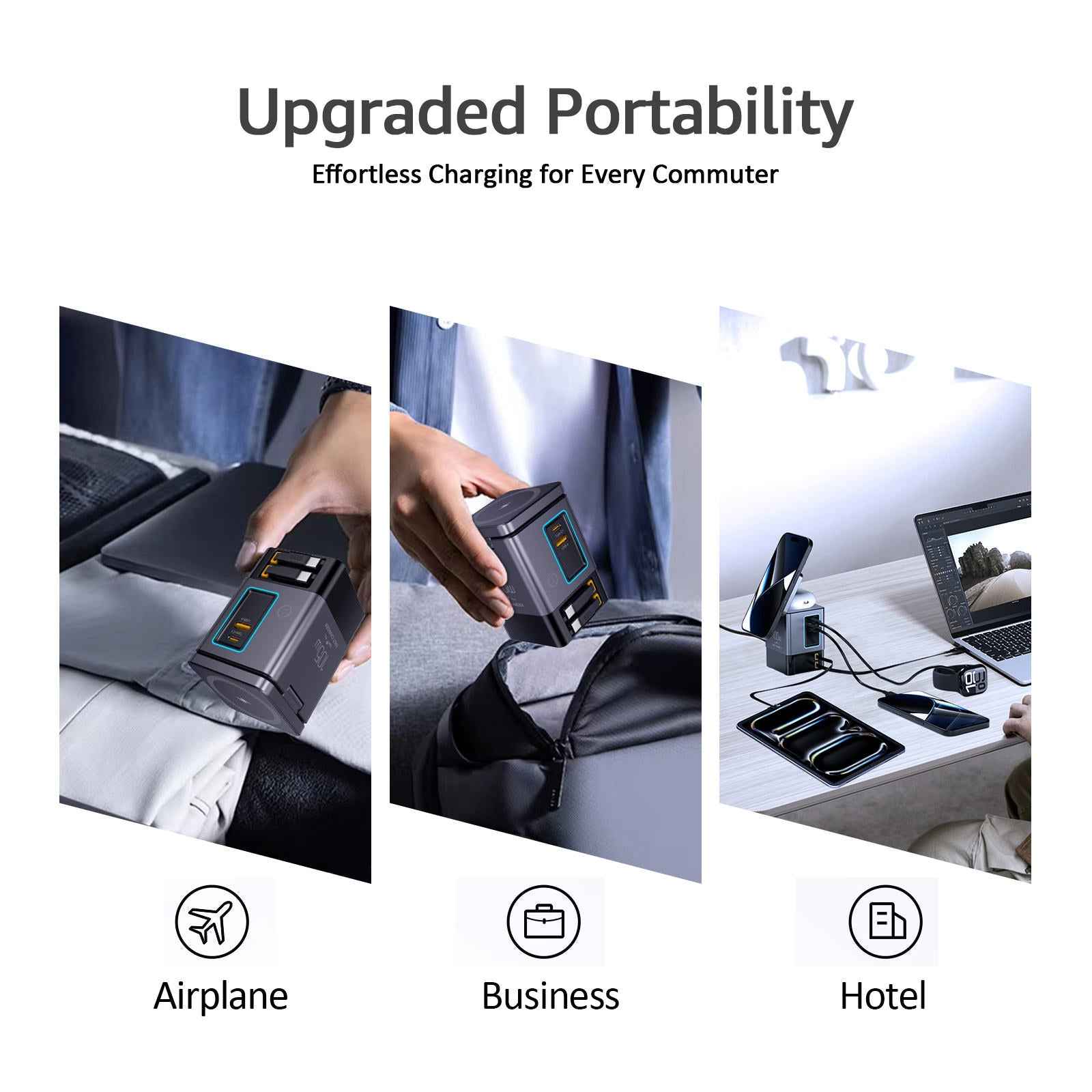 6-in-1 105W Power Combo Charging Station – Retractable USB-C Cable, USB Hub & Wireless Charger