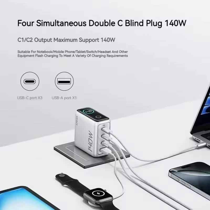 Anker Zolo 140W GaN Fast Charger – 4-Port USB-C & USB-A Multi-Device Adapter