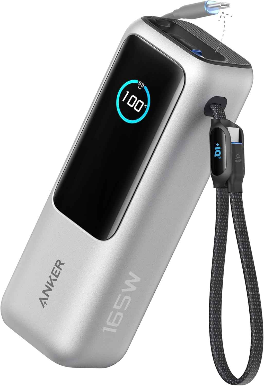 Anker Zolo A1695 25,000mAh 165W GaN Power Bank – Ultra-Fast Charger with Retractable Dual USB-C Cables for Laptops & Phones