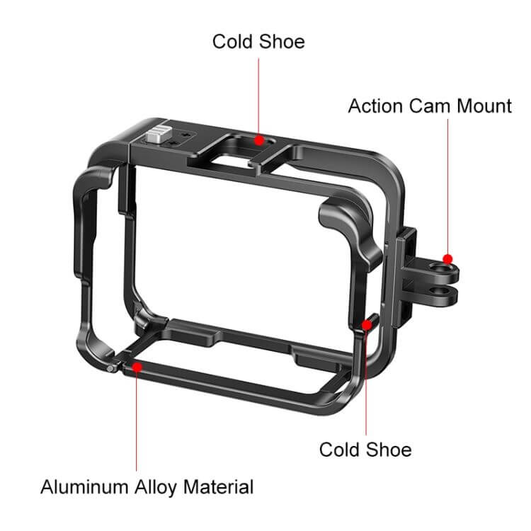 PULUZ Metal Protective Cage Frame for Insta360 Ace Pro – Aluminum Alloy Adapter with Cold Shoe Mounts - MNT
