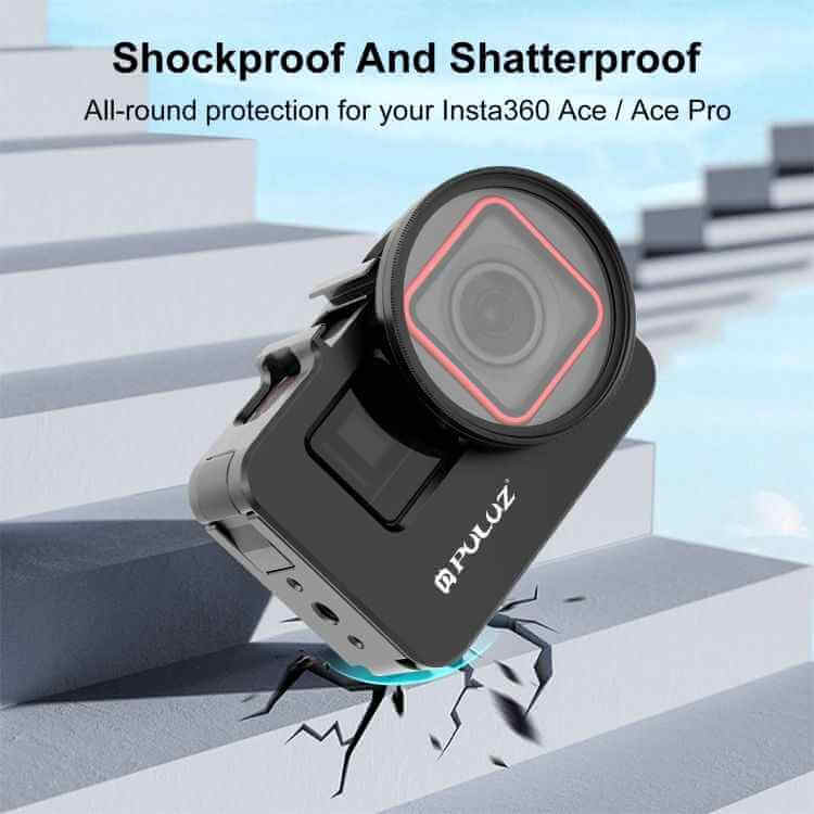 PULUZ Metal Rabbit Cage for Insta360 Ace Pro / Ace – Aluminum Frame with 52mm UV Filter & Adapter Ring