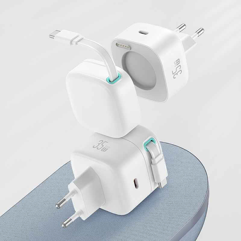 USAMS 35W GaN Fast Charger – Dual USB-C & USB-A Output PD Power Adapter