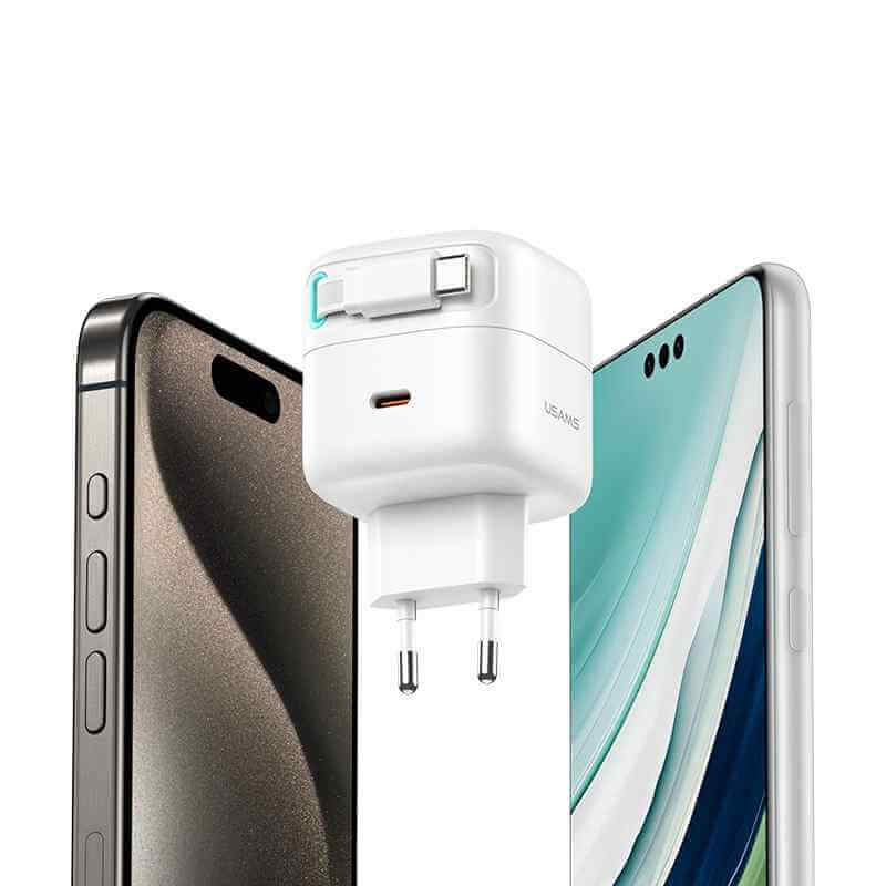 USAMS 35W GaN Fast Charger – Dual USB-C & USB-A Output PD Power Adapter
