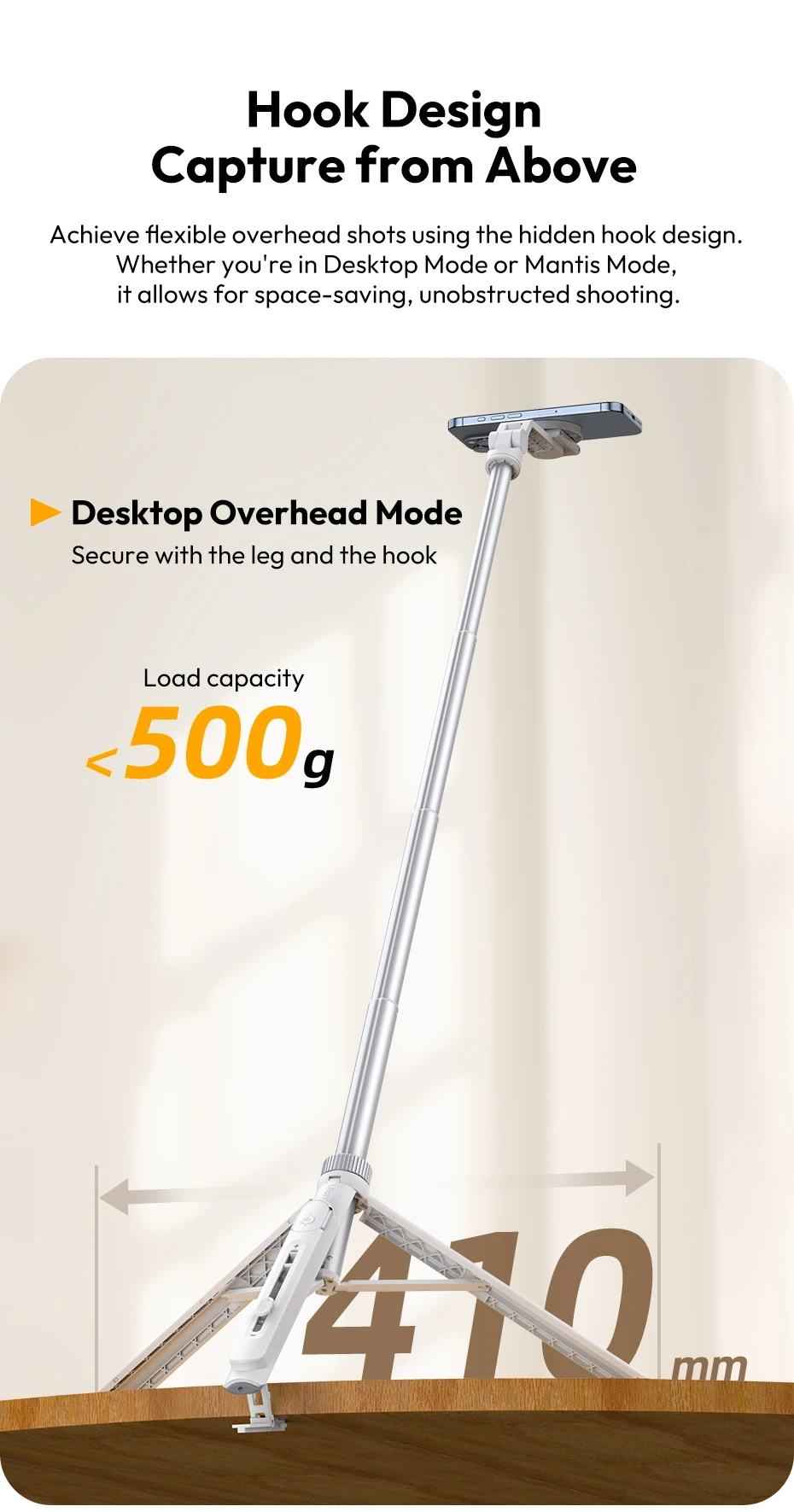 Ulanzi TT88 4-in-1 MagSafe Tripod & Selfie Stick – Overhead Phone Stand with Bluetooth Remote