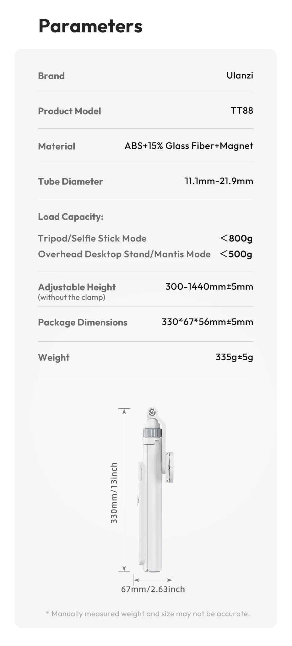 Ulanzi TT88 4-in-1 MagSafe Tripod & Selfie Stick – Overhead Phone Stand with Bluetooth Remote