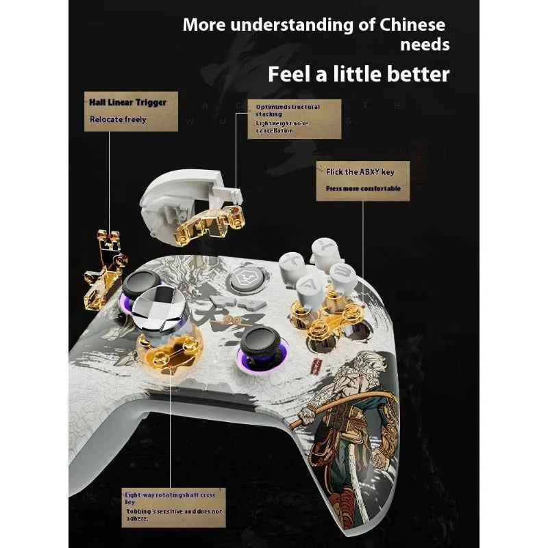 Aolion Wukong Wireless Game Controller – Hall Joystick & Linear Trigger Bluetooth Gamepad for PC, Switch, Android, iOS