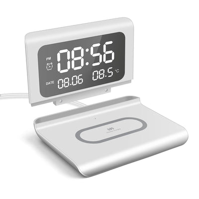 Wireless Charger Pad Stand with Alarm Clock and Thermometer Fast Charging Station for Iphone 16/15/14/13/12/11