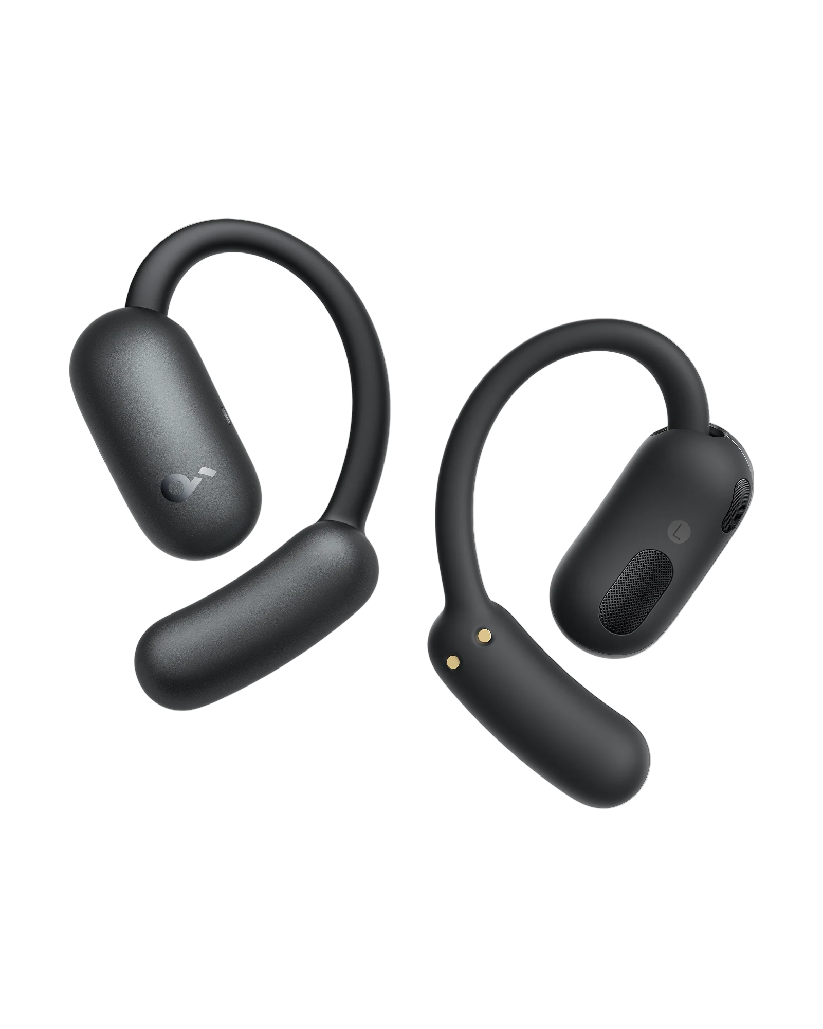 Black wireless earbuds on a white background with a Design Award logo.
