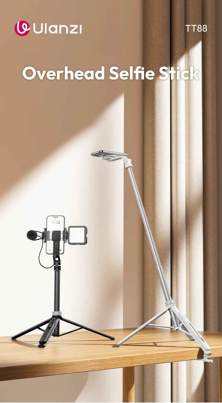 Ulanzi TT88 4-in-1 MagSafe Tripod & Selfie Stick – Overhead Phone Stand with Bluetooth Remote