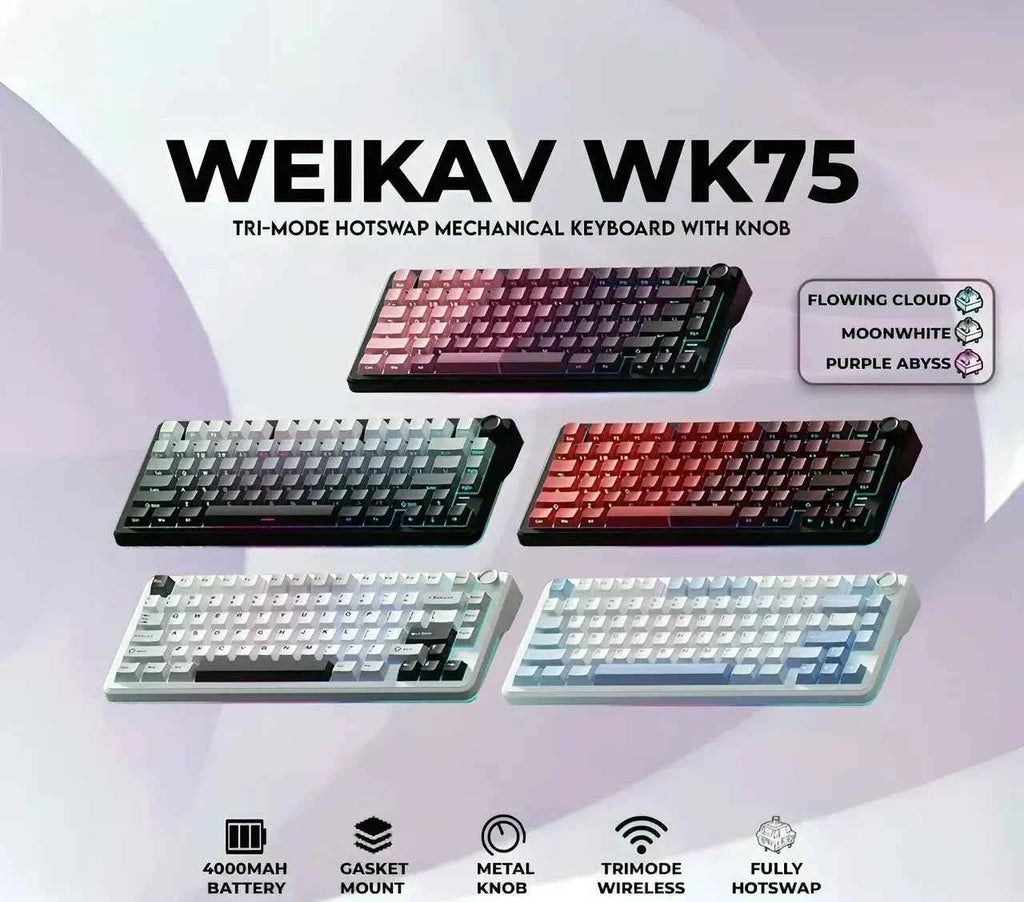 WEIKAV WK75 Tri-Mode Wireless Mechanical Keyboard – Hot-Swappable RGB Gaming Keyboard with TFT Smart Screen & HiFi Switches for PC & Laptop